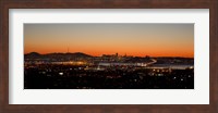 Framed City view at dusk, Oakland, San Francisco Bay, San Francisco, California, USA