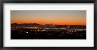 Framed City view at dusk, Oakland, San Francisco Bay, San Francisco, California, USA