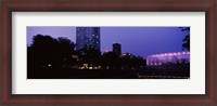 Framed Devon Tower and Crystal Bridge Tropical Conservatory at night, Oklahoma City, Oklahoma, USA