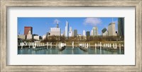 Framed Columbia Yacht Club with buildings in the background, Chicago, Cook County, Illinois, USA