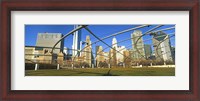 Framed Jay Pritzker Pavilion with city skyline in the background, Millennium Park, Chicago, Cook County, Illinois, USA