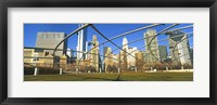 Framed Jay Pritzker Pavilion with city skyline in the background, Millennium Park, Chicago, Cook County, Illinois, USA