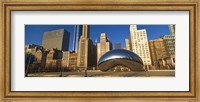 Framed Cloud Gate sculpture with buildings in the background, Millennium Park, Chicago, Cook County, Illinois, USA