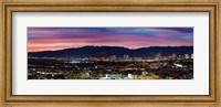 Framed High angle view of a city at dusk, Culver City, Santa Monica Mountains, West Los Angeles, Westwood, California, USA