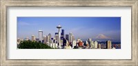 Framed Skyscrapers with mountain in the background, Mt Rainier, Mt Rainier National Park, Space Needle, Seattle, Washington State, USA