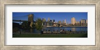 Framed Brooklyn Bridge with skyscrapers in the background, East River, Manhattan, New York City