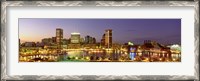 Framed USA, Maryland, Baltimore, City at night viewed from Federal Hill Park