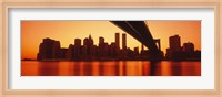 Framed USA, New York, East River and Brooklyn Bridge