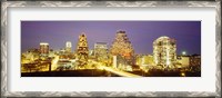 Framed Buildings lit up at dusk, Austin, Texas, USA