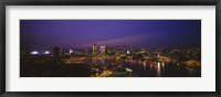 Framed Aerial view of a city lit up at dusk, Baltimore, Maryland, USA