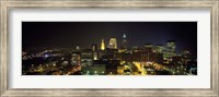 Framed Aerial view of a city lit up at night, Cleveland, Ohio, USA