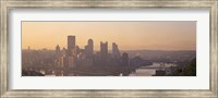 Framed USA, Pennsylvania, Pittsburgh, Allegheny & Monongahela Rivers, View of the confluence of rivers at twilight