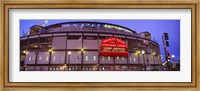 Framed Wrigley Field at night, USA, Illinois, Chicago