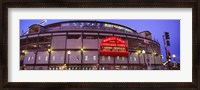 Framed Wrigley Field at night, USA, Illinois, Chicago