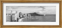 Framed Diamond Head, Waikiki, Oahu, Honolulu, Hawaii (black & white)