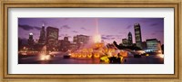 Framed Fountain lit up at dusk in a city, Chicago, Cook County, Illinois, USA