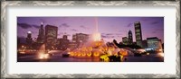 Framed Fountain lit up at dusk in a city, Chicago, Cook County, Illinois, USA