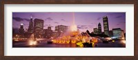 Framed Fountain lit up at dusk in a city, Chicago, Cook County, Illinois, USA