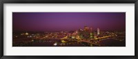 Framed High angle view of buildings lit up at night, Three Rivers Stadium, Pittsburgh, Pennsylvania, USA