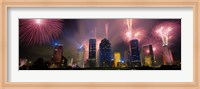 Framed Fireworks Over Buildings In Houston, Texas