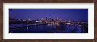 Framed Reflection of buildings in a river at night, Mississippi River, Minneapolis and St Paul, Minnesota, USA