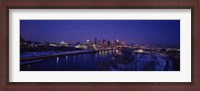 Framed Reflection of buildings in a river at night, Mississippi River, Minneapolis and St Paul, Minnesota, USA