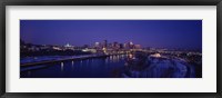 Framed Reflection of buildings in a river at night, Mississippi River, Minneapolis and St Paul, Minnesota, USA