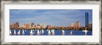 Framed View of boats on a river by a city, Charles River,  Boston