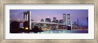 Framed Bridge at dusk, Brooklyn Bridge, East River, World Trade Center, Wall Street, Manhattan, New York City, New York State, USA