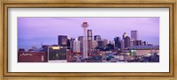 Framed Building lit up at dusk, Denver, Colorado, USA