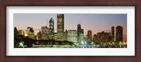 Framed Buildings lit up at night, Chicago, Cook County, Illinois, USA