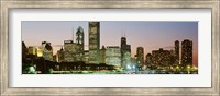 Framed Buildings lit up at night, Chicago, Cook County, Illinois, USA