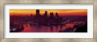Framed Silhouette of buildings at dawn, Three Rivers Stadium, Pittsburgh, Allegheny County, Pennsylvania, USA