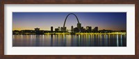 Framed City lit up at night, Gateway Arch, Mississippi River, St. Louis, Missouri