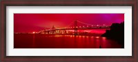 Framed Suspension bridge lit up at night, Bay Bridge, San Francisco, California, USA