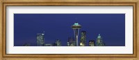 Framed Buildings in a city lit up at night, Space Needle, Seattle, King County, Washington State, USA