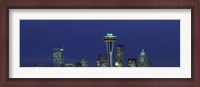 Framed Buildings in a city lit up at night, Space Needle, Seattle, King County, Washington State, USA