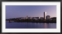 Framed Buildings on the waterfront at dusk, Portland, Oregon