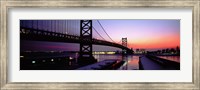 Framed Suspension bridge across a river, Ben Franklin Bridge, Philadelphia, Pennsylvania, USA