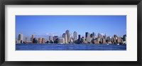 Framed New York City Skyline with Bright Blue Sky and Water