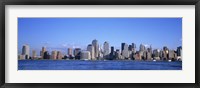 Framed New York City Skyline with Bright Blue Sky and Water