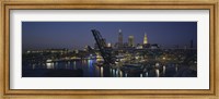 Framed Skyscrapers lit up at night in a city, Cleveland, Ohio, USA