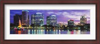 Framed Panoramic View Of An Urban Skyline At Night, Orlando, Florida, USA