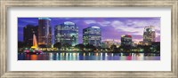 Framed Panoramic View Of An Urban Skyline At Night, Orlando, Florida, USA