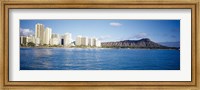 Framed Buildings at the waterfront with a volcanic mountain in the background, Honolulu, Oahu, Hawaii, USA