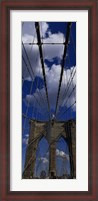 Framed Low angle view of a bridge, Brooklyn Bridge, Manhattan (color, vertical)