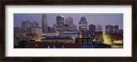 Framed Buildings lit up at dusk, Kansas City, Missouri, USA