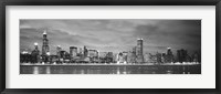 Framed Black and White view of Buildings at the waterfront, Chicago, Illinois