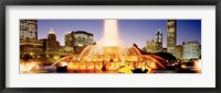 Framed Fountain lit up at dusk, Buckingham Fountain, Chicago, Illinois, USA