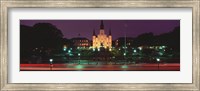 Framed Buildings lit up at night, Jackson Square, St. Louis Cathedral, French Quarter, New Orleans, Louisiana, USA